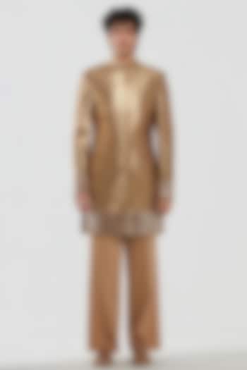 Gold Shimmer Mirror Work Groom Sherwani Set by Abhinav Mishra Men at Pernia's Pop Up Shop