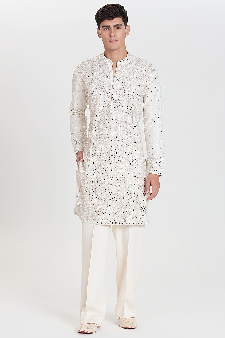 Ivory Chanderi Kurta Set by Abhinav Mishra Men at Pernia's Pop Up Shop