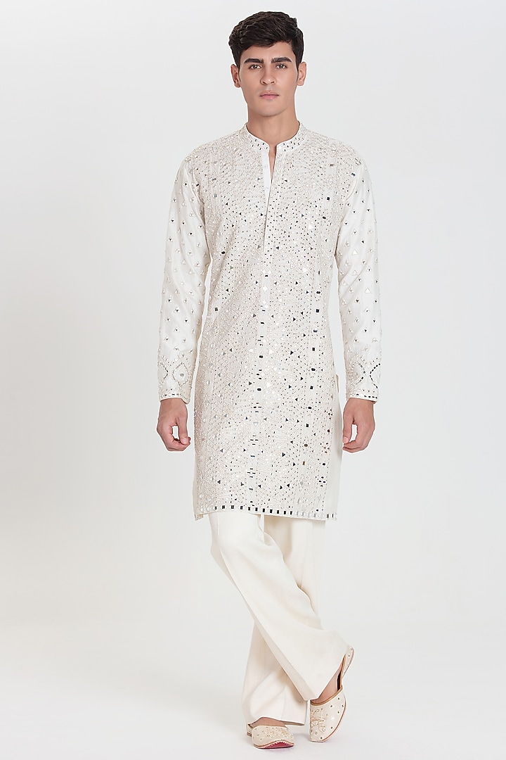 Ivory Chanderi Kurta Set by Abhinav Mishra Men at Pernia's Pop Up Shop