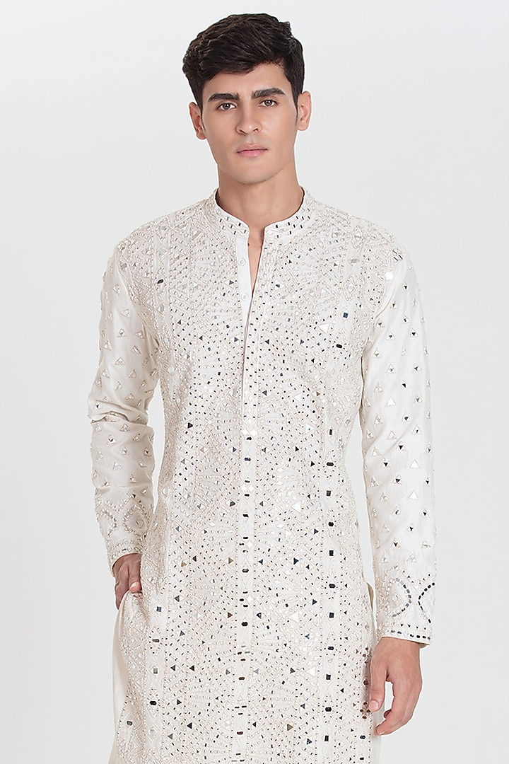 Ivory Chanderi Kurta Set by Abhinav Mishra Men at Pernia's Pop Up Shop