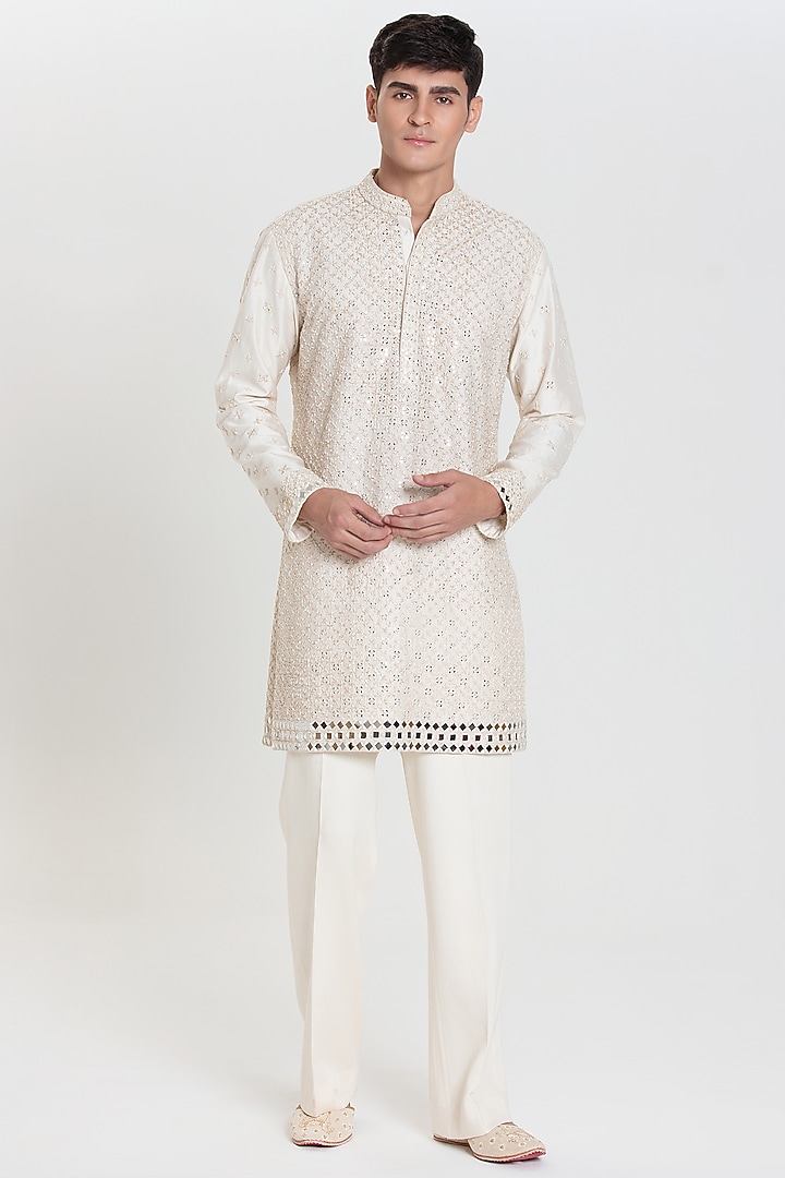 Ivory Chanderi Kurta Set by Abhinav Mishra Men at Pernia's Pop Up Shop