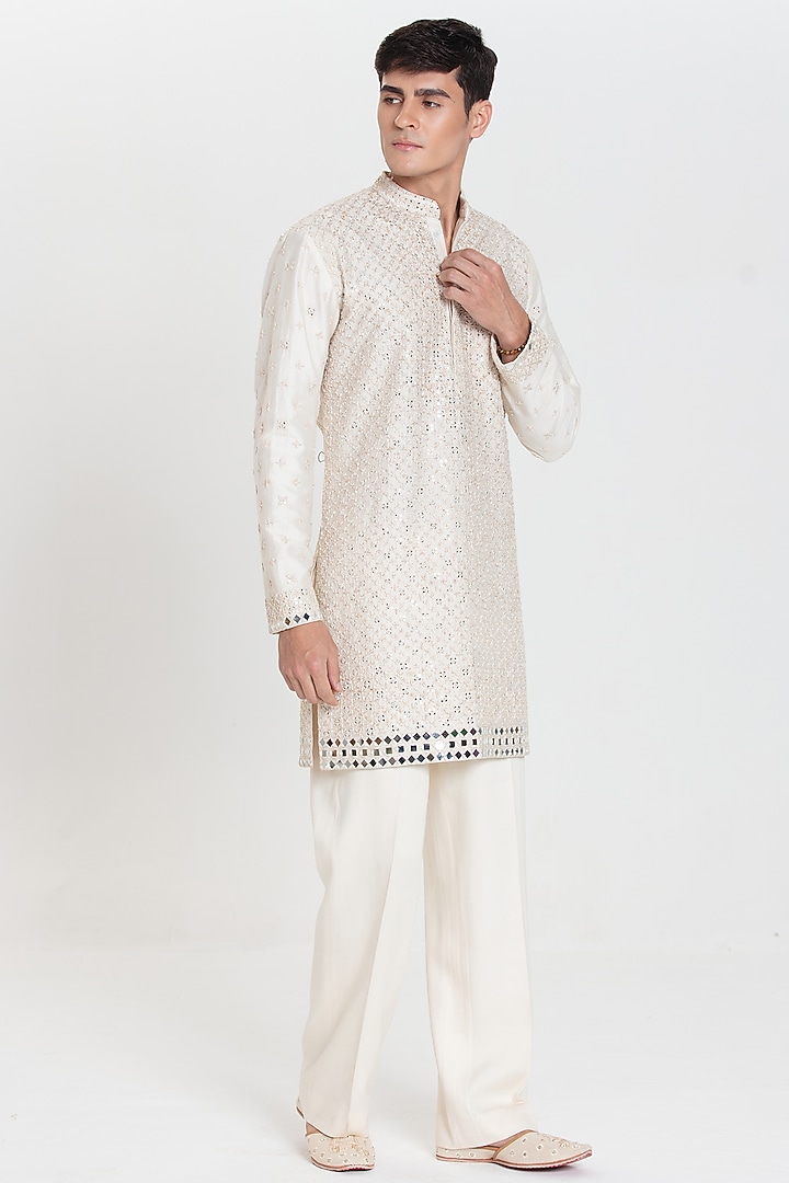 Ivory Chanderi Kurta Set by Abhinav Mishra Men at Pernia's Pop Up Shop