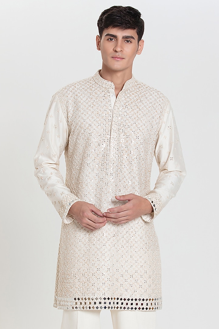 Ivory Chanderi Kurta Set by Abhinav Mishra Men at Pernia's Pop Up Shop