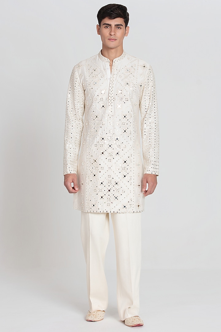 Ivory Chanderi Kurta Set by Abhinav Mishra Men at Pernia's Pop Up Shop