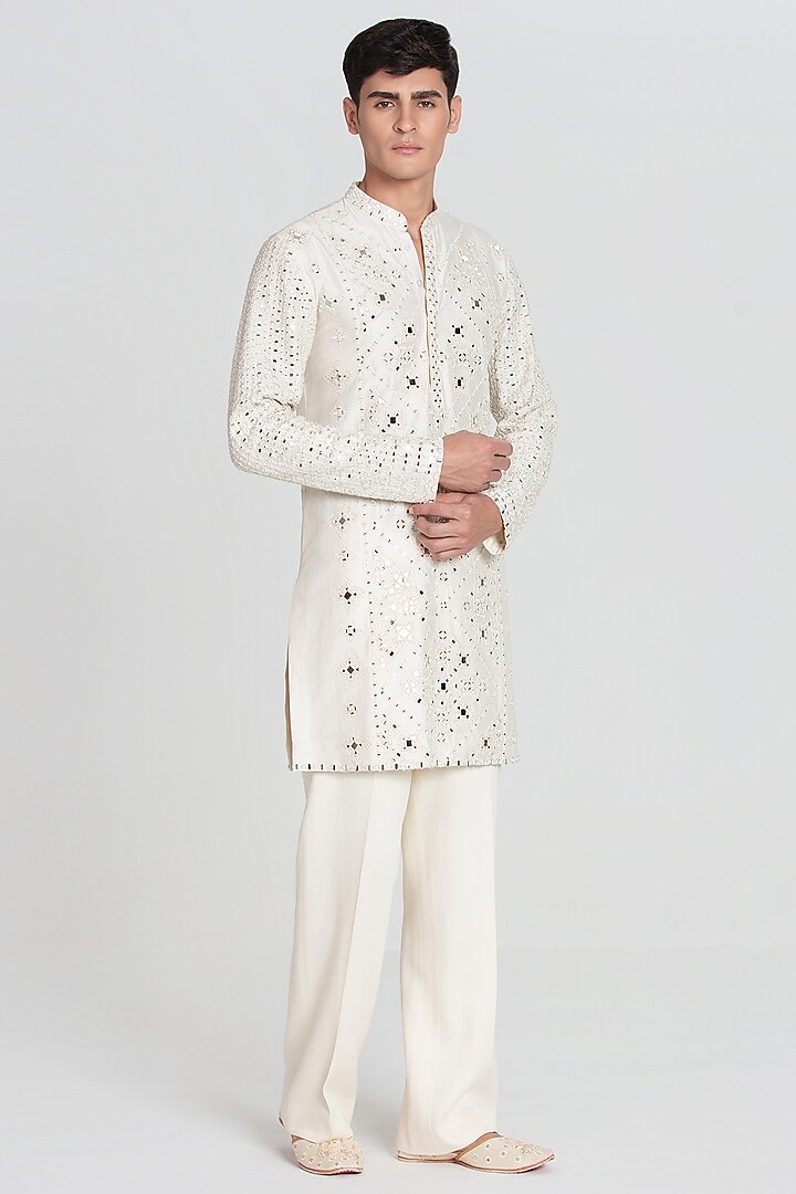 Ivory Chanderi Kurta Set by Abhinav Mishra Men at Pernia's Pop Up Shop