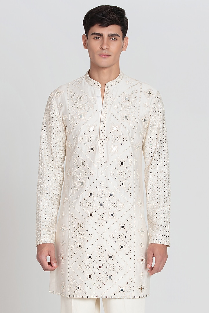 Ivory Chanderi Kurta Set by Abhinav Mishra Men at Pernia's Pop Up Shop