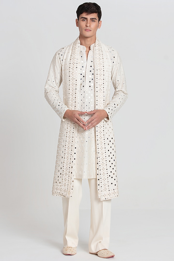Ivory Chanderi Kurta Set by Abhinav Mishra Men at Pernia's Pop Up Shop