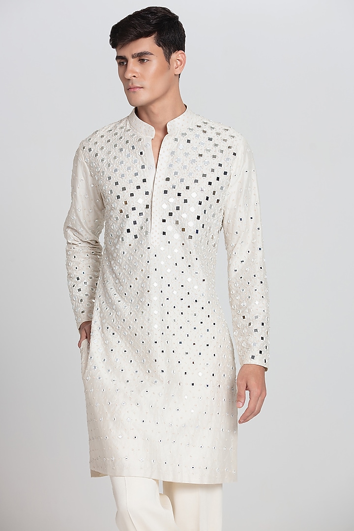 Ivory Chanderi Kurta Set by Abhinav Mishra Men at Pernia's Pop Up Shop