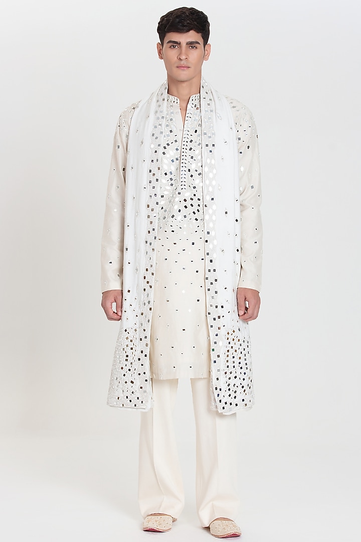 Ivory Chanderi Kurta Set by Abhinav Mishra Men at Pernia's Pop Up Shop