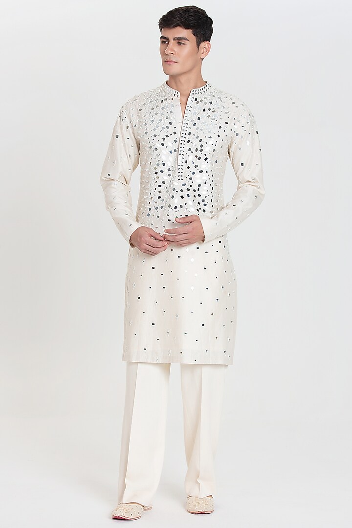 Ivory Chanderi Kurta Set by Abhinav Mishra Men at Pernia's Pop Up Shop