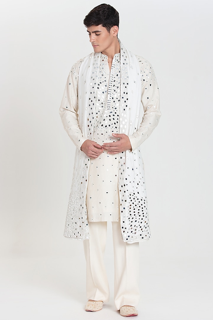 Ivory Chanderi Kurta Set by Abhinav Mishra Men at Pernia's Pop Up Shop