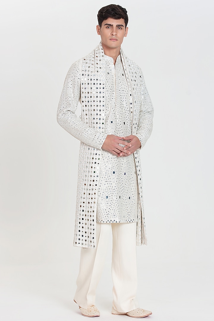 Ivory Chanderi Kurta Set by Abhinav Mishra Men at Pernia's Pop Up Shop