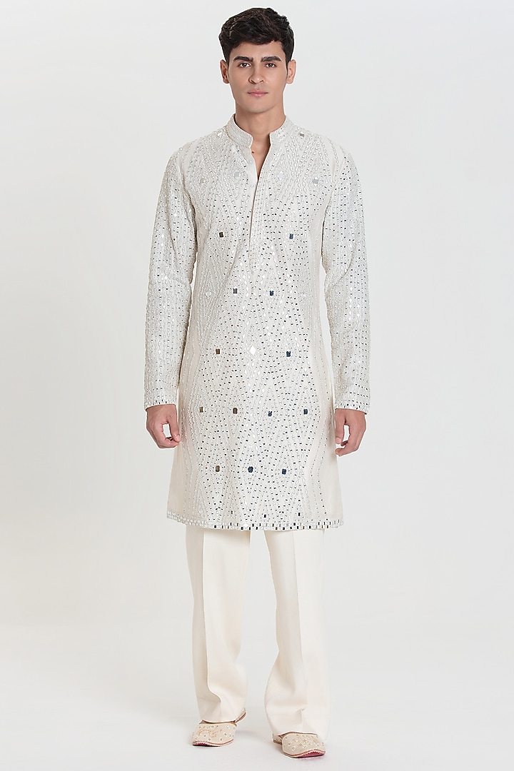 Ivory Chanderi Kurta Set by Abhinav Mishra Men at Pernia's Pop Up Shop