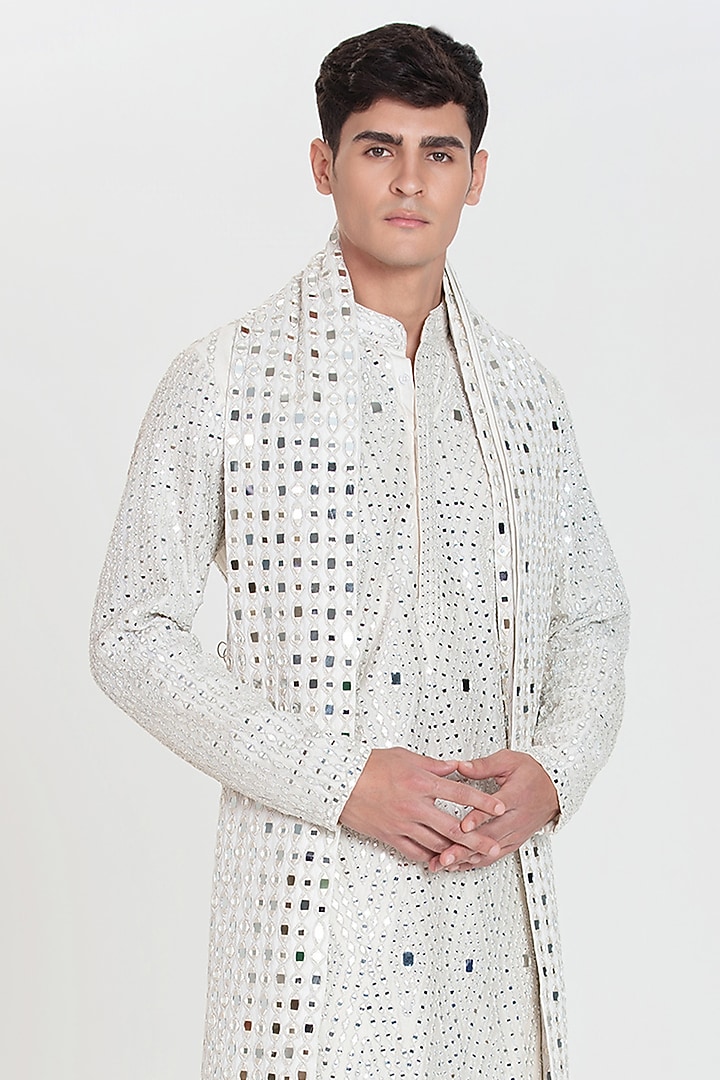 Ivory Chanderi Kurta Set by Abhinav Mishra Men at Pernia's Pop Up Shop