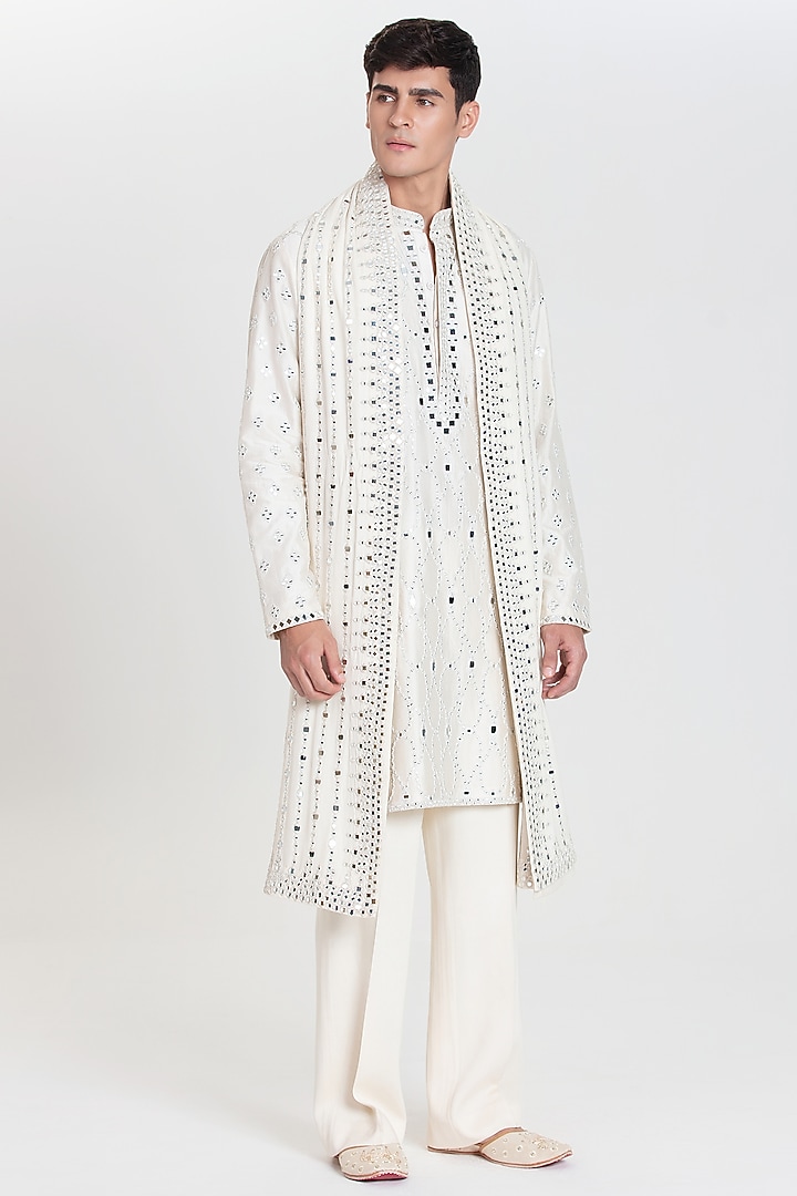 Ivory Chanderi Kurta Set by Abhinav Mishra Men at Pernia's Pop Up Shop