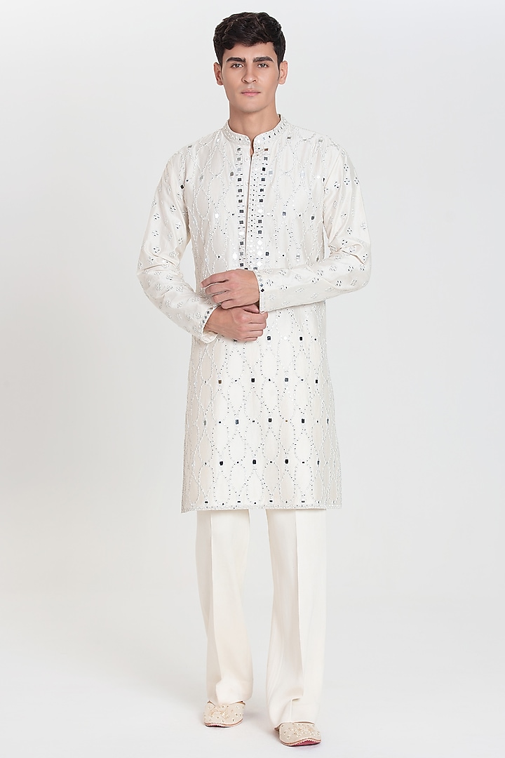 Ivory Chanderi Kurta Set by Abhinav Mishra Men at Pernia's Pop Up Shop