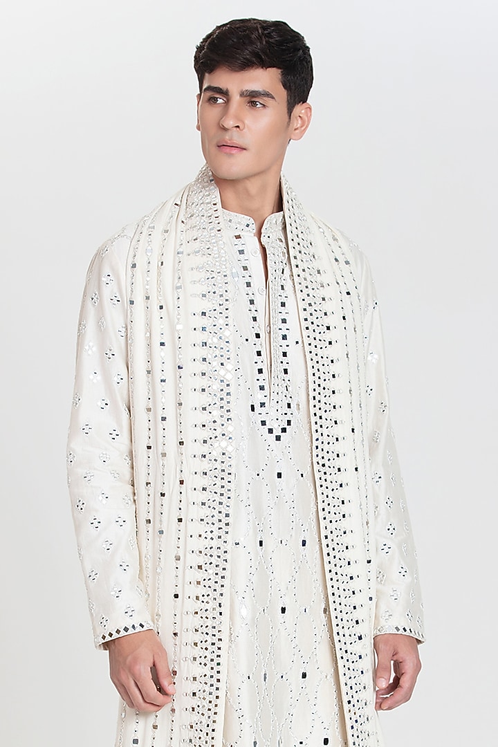 Ivory Chanderi Kurta Set by Abhinav Mishra Men at Pernia's Pop Up Shop