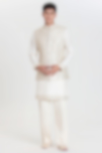Ivory Chanderi Bundi Jacket Set by Abhinav Mishra Men at Pernia's Pop Up Shop