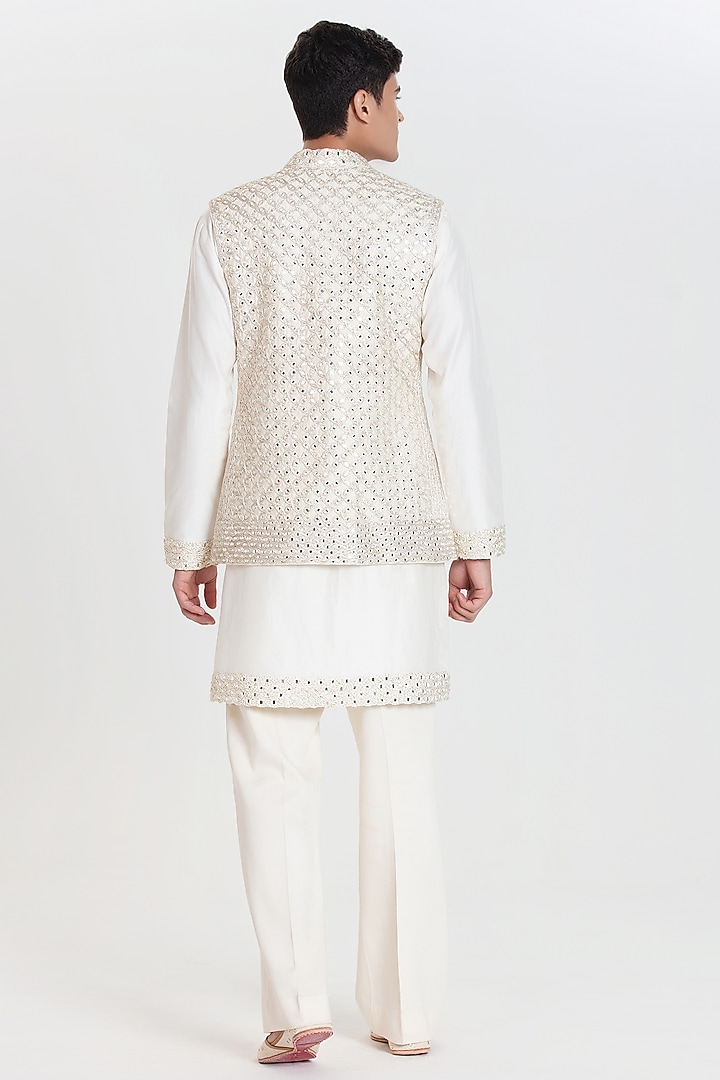 Ivory Chanderi Bundi Jacket Set by Abhinav Mishra Men at Pernia's Pop Up Shop