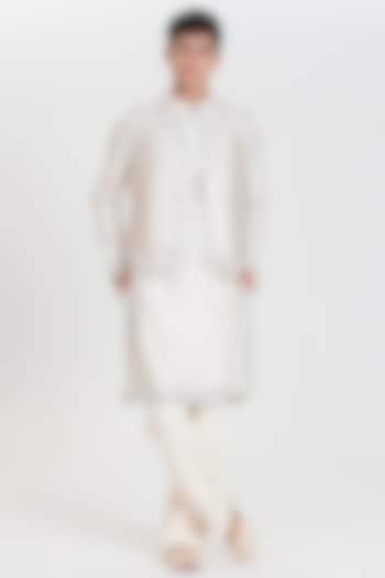 Ivory Chanderi Bundi Jacket Set by Abhinav Mishra Men at Pernia's Pop Up Shop