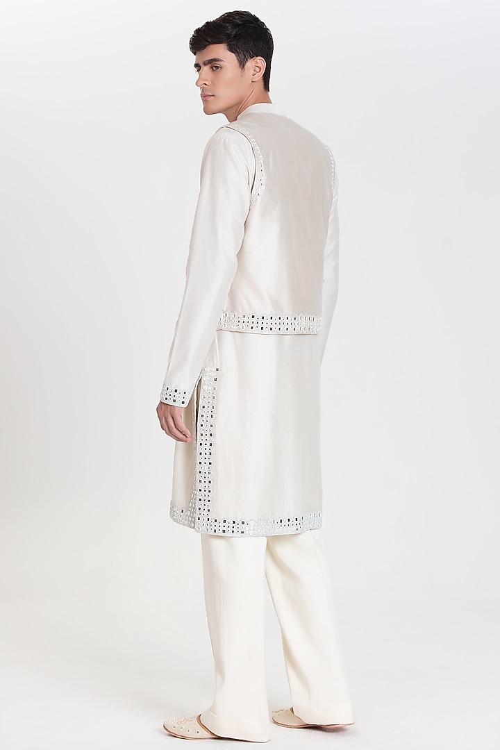 Ivory Chanderi Bundi Jacket Set by Abhinav Mishra Men at Pernia's Pop Up Shop