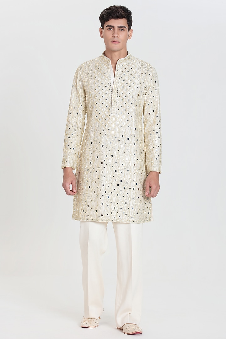 Ivory Chanderi Kurta Set by Abhinav Mishra Men at Pernia's Pop Up Shop