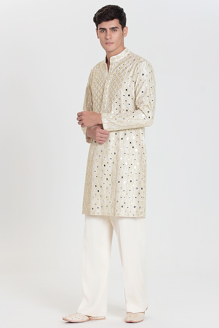 Ivory Chanderi Kurta Set by Abhinav Mishra Men at Pernia's Pop Up Shop