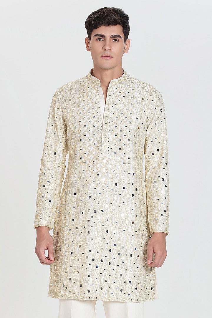 Ivory Chanderi Kurta Set by Abhinav Mishra Men at Pernia's Pop Up Shop