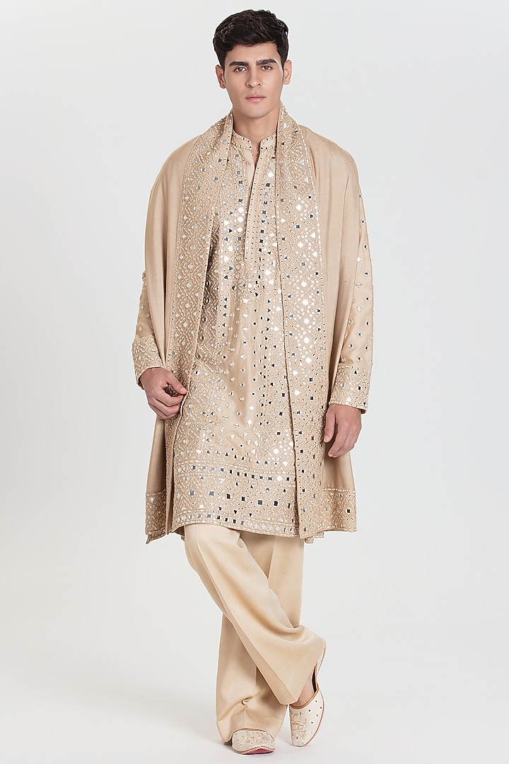 Ivory Chanderi Kurta Set by Abhinav Mishra Men at Pernia's Pop Up Shop
