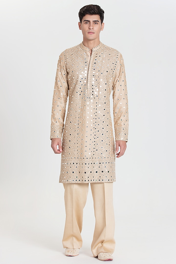 Ivory Chanderi Kurta Set by Abhinav Mishra Men at Pernia's Pop Up Shop