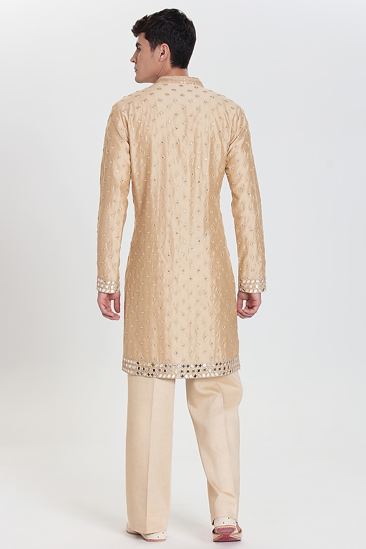 Beige Chanderi Kurta Set by Abhinav Mishra Men at Pernia's Pop Up Shop