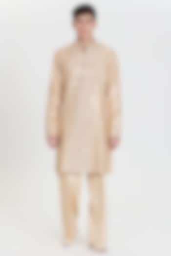 Beige Chanderi Kurta Set by Abhinav Mishra Men at Pernia's Pop Up Shop