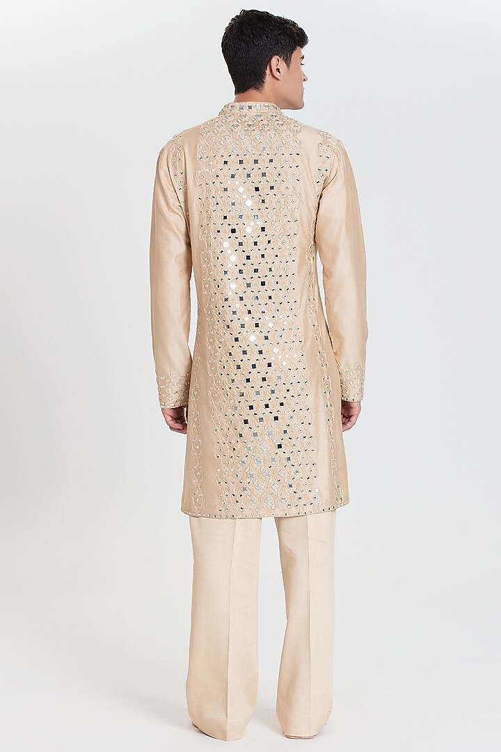 Beige Chanderi Kurta Set by Abhinav Mishra Men at Pernia's Pop Up Shop