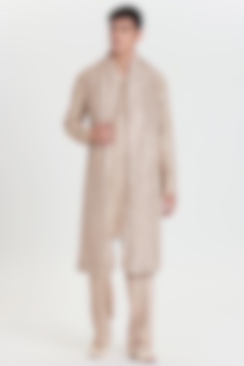 Beige Chanderi Kurta Set by Abhinav Mishra Men at Pernia's Pop Up Shop