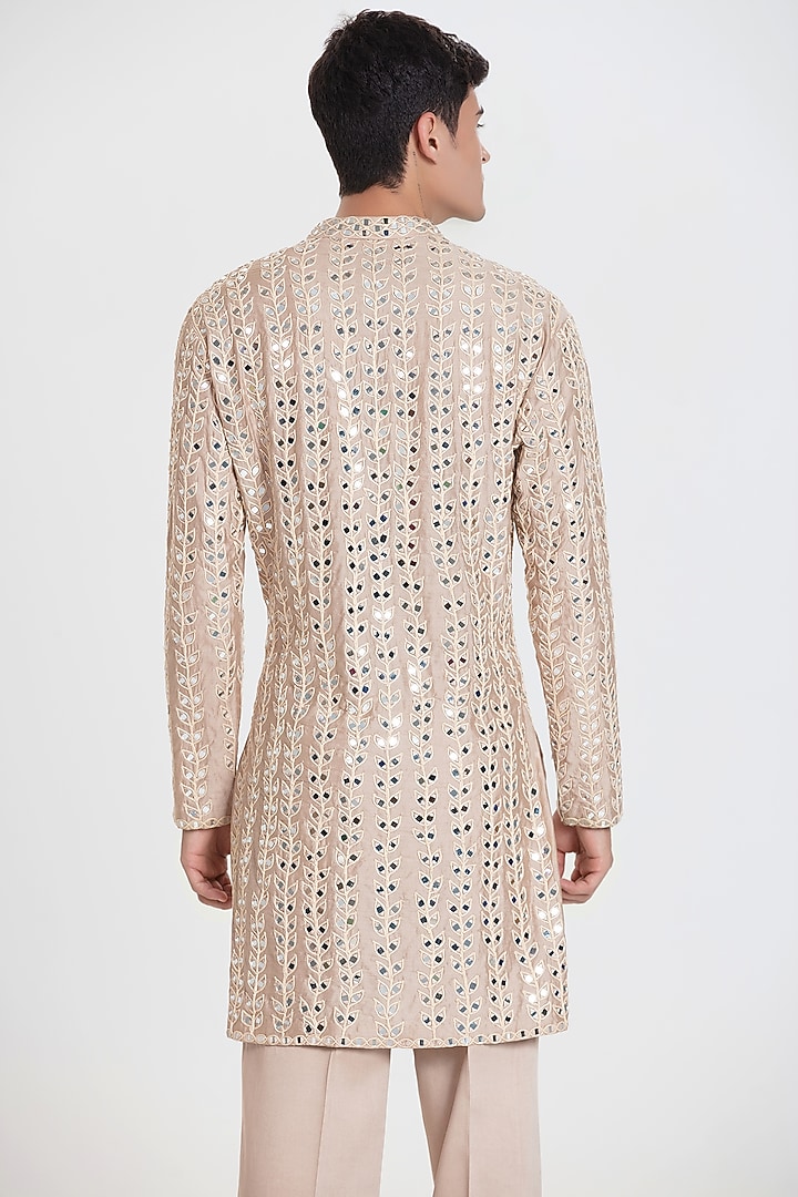 Beige Chanderi Kurta Set by Abhinav Mishra Men at Pernia's Pop Up Shop