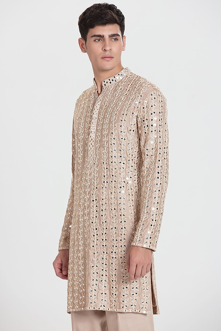 Beige Chanderi Kurta Set by Abhinav Mishra Men at Pernia's Pop Up Shop