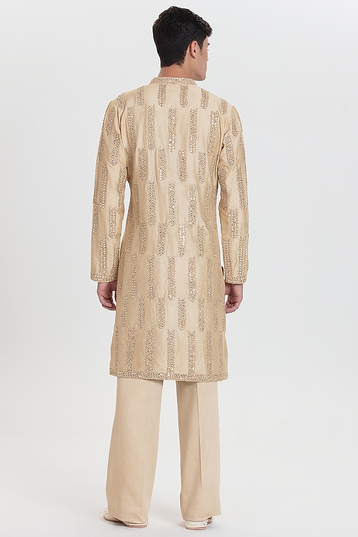Beige Chanderi Kurta Set by Abhinav Mishra Men at Pernia's Pop Up Shop
