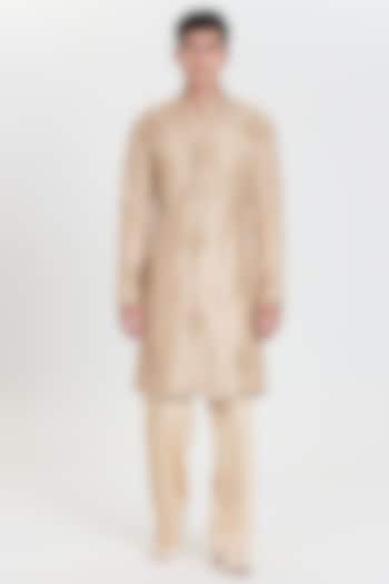 Beige Chanderi Kurta Set by Abhinav Mishra Men at Pernia's Pop Up Shop