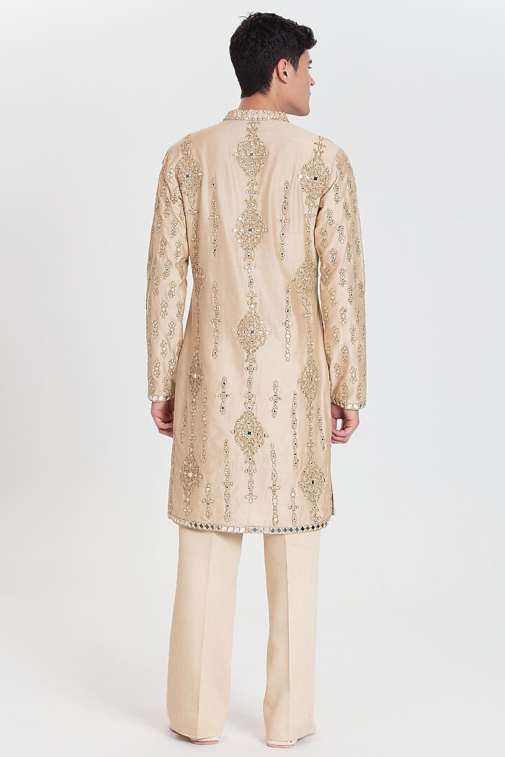 Beige Chanderi Kurta Set by Abhinav Mishra Men at Pernia's Pop Up Shop