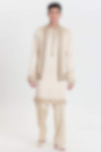 Beige Chanderi Bundi Jacket Set by Abhinav Mishra Men at Pernia's Pop Up Shop