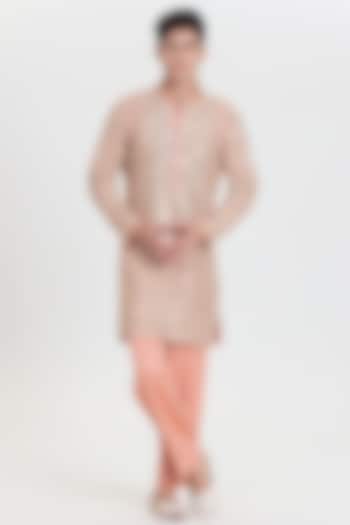 Light Salmon Pink Chanderi Kurta Set by Abhinav Mishra Men at Pernia's Pop Up Shop