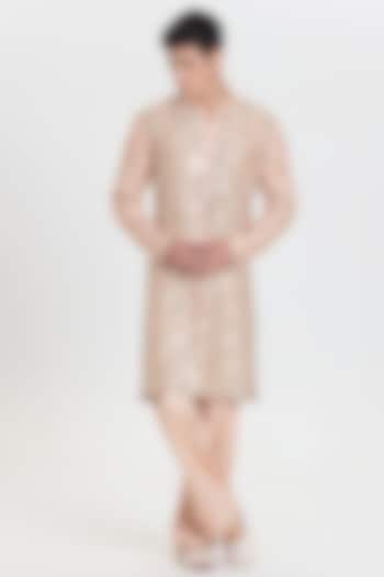 Peach Chanderi Kurta Set by Abhinav Mishra Men at Pernia's Pop Up Shop