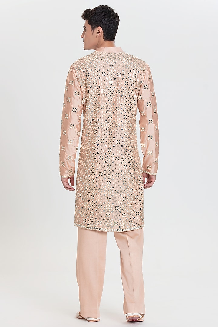 Peach Chanderi Kurta Set by Abhinav Mishra Men at Pernia's Pop Up Shop