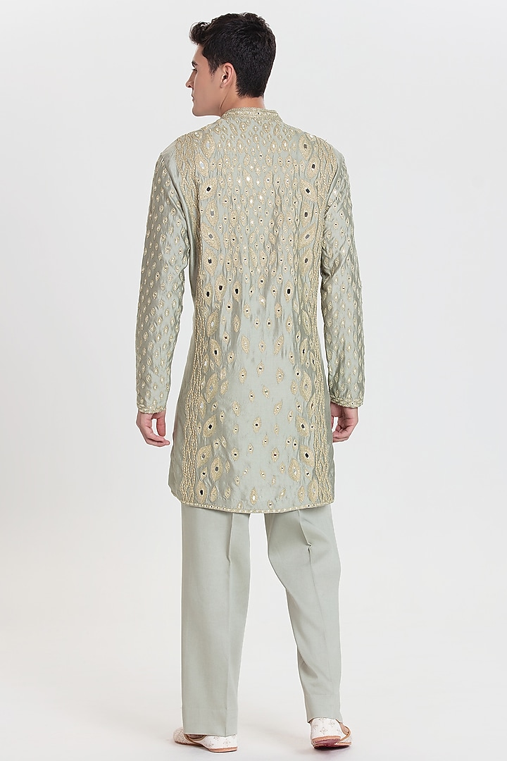 Pistachio Green Chanderi Kurta Set by Abhinav Mishra Men at Pernia's Pop Up Shop