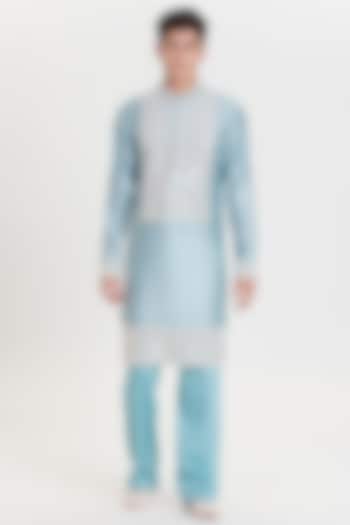 Sky Blue Chanderi Kurta Set by Abhinav Mishra Men at Pernia's Pop Up Shop