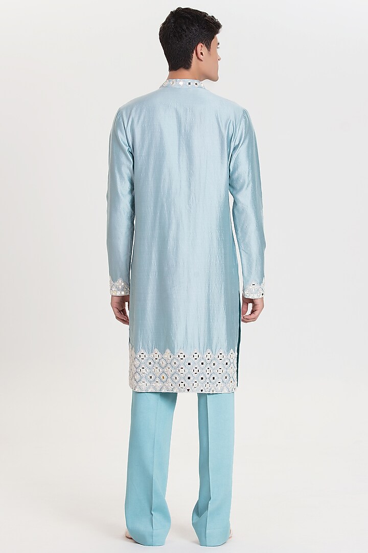 Sky Blue Chanderi Kurta Set by Abhinav Mishra Men at Pernia's Pop Up Shop