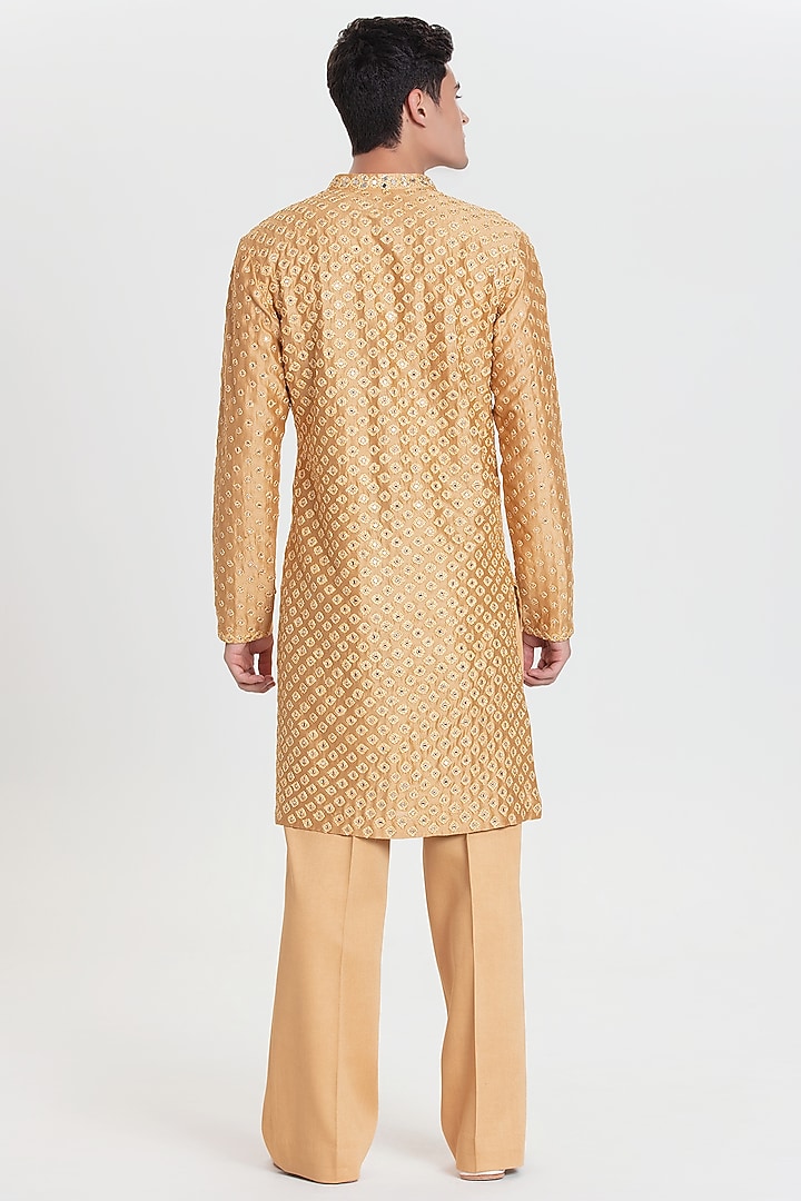 Gold Chanderi Kurta Set by Abhinav Mishra Men at Pernia's Pop Up Shop