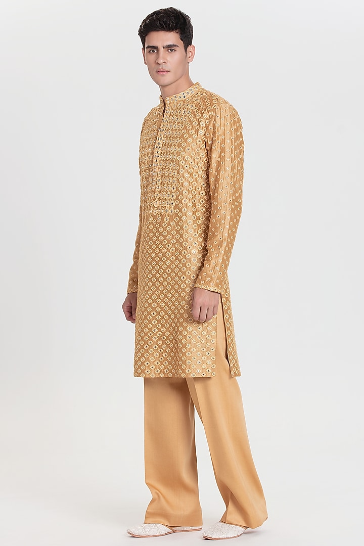 Gold Chanderi Kurta Set by Abhinav Mishra Men at Pernia's Pop Up Shop