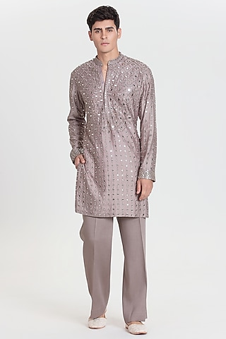 Purple Mauve Chanderi Kurta Set by Abhinav Mishra Men