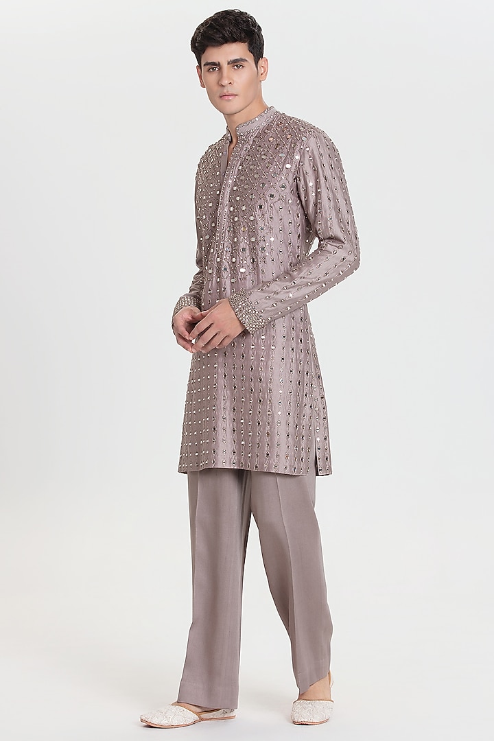 Purple Mauve Chanderi Kurta Set by Abhinav Mishra Men at Pernia's Pop Up Shop